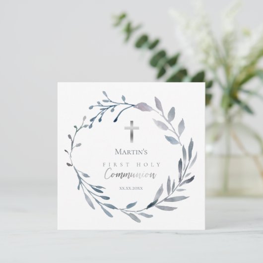 ダスティブルーリースファーストホーリーコミュニオン招待状 招待状 (スタンド正面)