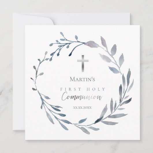 ダスティブルーリースファーストホーリーコミュニオン招待状 招待状 (正面)
