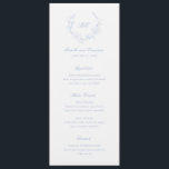 ダスティブルーリースモノグラムエレガントウェディング メニュー<br><div class="desc">エレガントなウェディングメニューは、リースの紋章の内側にあなたのモノグラムとクリーンでタイムレスなデザインを特色にする。</div>