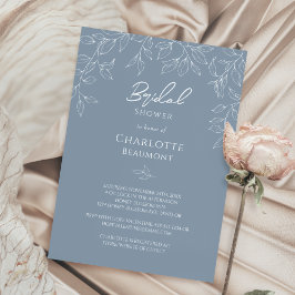 ダスティブルーリーフミニマルブライダルシャワー 招待状