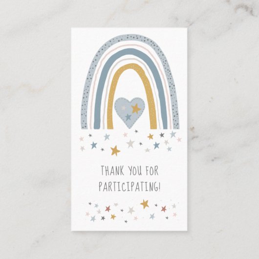 ダスティブルーレインボーモダン男の赤ちゃんおむつラッフル 名刺 (裏面)