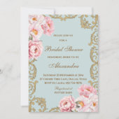 ダスティブルーロココヴィンテージ牡丹ブライダルシャワー 招待状 (正面)