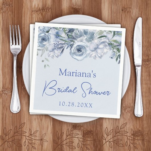 ダスティブルーロマンチックフローラブライダルシャワー スタンダードカクテルナプキン
