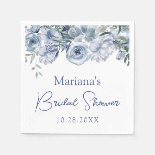 ダスティブルーロマンチックフローラブライダルシャワー スタンダードカクテルナプキン (正面)