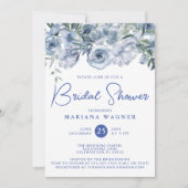 ダスティブルーロマンチックフローラブライダルシャワー 招待状 (正面)