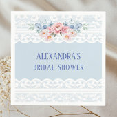 ダスティブルーロマンティックピンクピーニーレースブライダルシャワー スタンダードカクテルナプキン