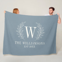 ダスティブルーローレルリーフモダンモノグラム