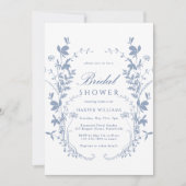 ダスティブルーワイルドフラワーシルエットブライダルシャワー 招待状 (正面)