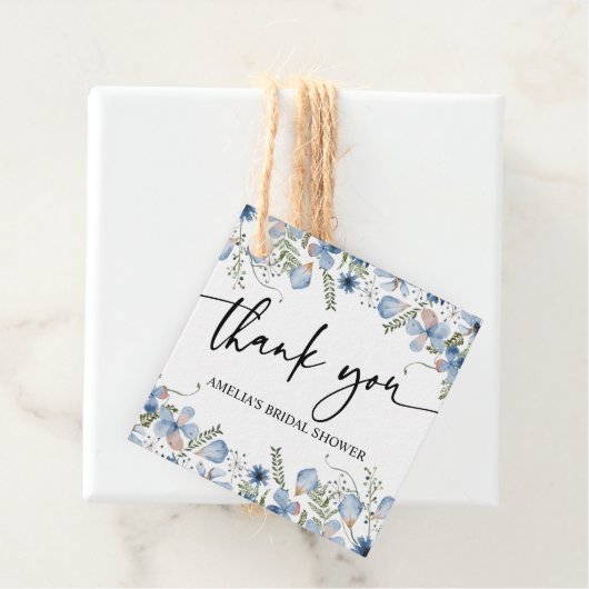 ダスティブルーワイルドフラワーズブライダルシャワーメッセージカード フェイバータグ (インサイチュ)