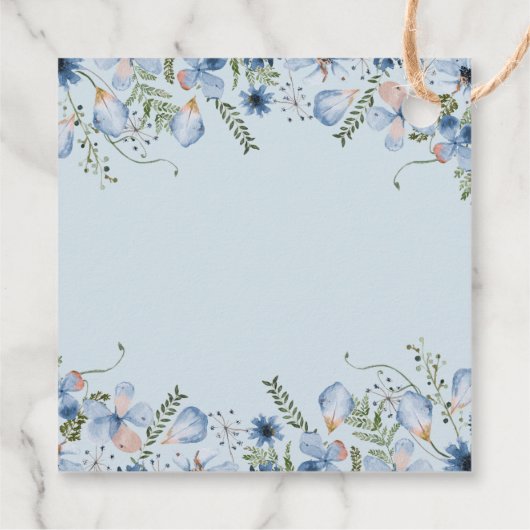 ダスティブルーワイルドフラワーズブライダルシャワーメッセージカード フェイバータグ (裏面)