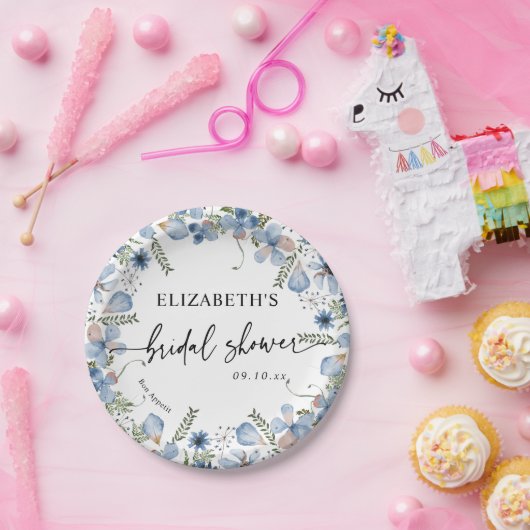 ダスティブルーワイルドフラワーズブライダルシャワー紙プレート ペーパープレート (パーティー)
