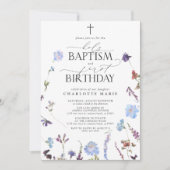 ダスティブルーワイルドフラワーズホーリーバプテスマ&誕生日 招待状 (正面)