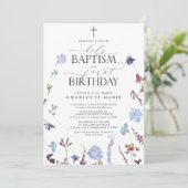 ダスティブルーワイルドフラワーズホーリーバプテスマ&誕生日 招待状 (スタンド正面)