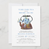 ダスティブルーワイルドフラワーティーパーティーブライダルシャワー 招待状 (正面)