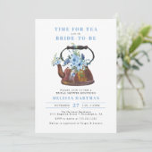 ダスティブルーワイルドフラワーティーパーティーブライダルシャワー 招待状 (スタンド正面)