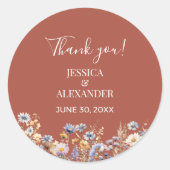 ダスティブルーワイルドフラワーテラコッタ結婚の感謝 ラウンドシール (正面)