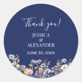 ダスティブルーワイルドフラワーネイビー結婚の感謝 ラウンドシール (正面)