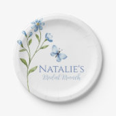 ダスティブルーワイルドフラワーパーソナライズされたブライダルシャワー ペーパープレート (正面)