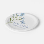 ダスティブルーワイルドフラワーパーソナライズされたブライダルシャワー ペーパープレート (アングル)