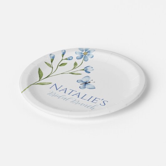 ダスティブルーワイルドフラワーパーソナライズされたブライダルシャワー ペーパープレート (アングル)