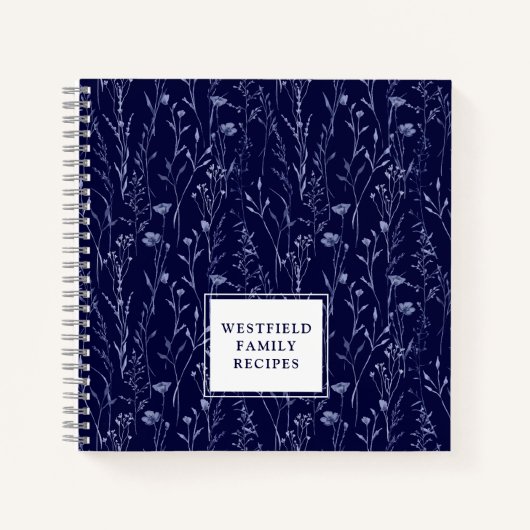 ダスティブルーワイルドフラワーファミリーネームレシピ ノートブック (正面)