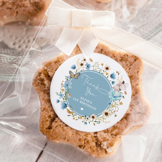 ダスティブルーワイルドフラワーフェアリープリンセス誕生日 ラウンドシール