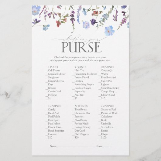 ダスティブルーワイルドフラワーブライダルシャワーゲーム (正面)