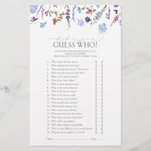 ダスティブルーワイルドフラワーブライダルシャワーゲーム (正面)