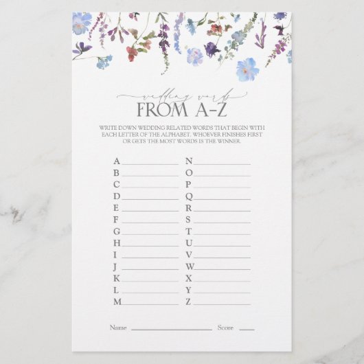 ダスティブルーワイルドフラワーブライダルシャワーゲーム (正面)