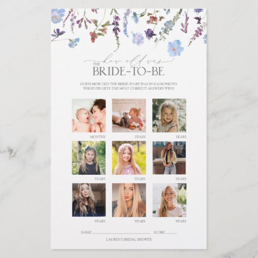 ダスティブルーワイルドフラワーブライダルシャワーゲーム (正面)