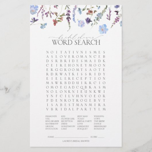 ダスティブルーワイルドフラワーブライダルシャワーゲーム (正面)