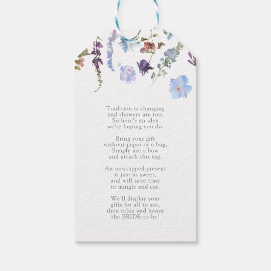 ダスティブルーワイルドフラワーブライダルシャワーノーラップ ギフトタグ (裏面)
