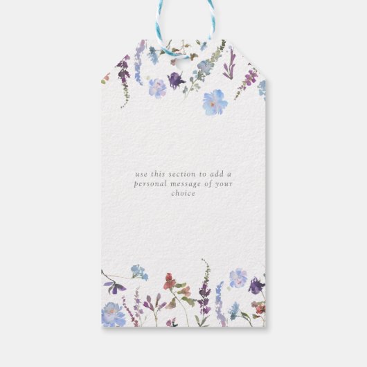 ダスティブルーワイルドフラワーブライダルシャワーパーソナル ギフトタグ (裏面)