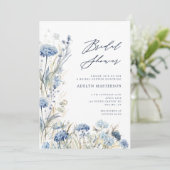 ダスティブルーワイルドフラワーブライダルシャワー招待状 招待状 (スタンド正面)