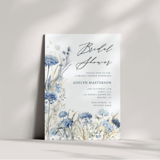 ダスティブルーワイルドフラワーブライダルシャワー招待状 招待状