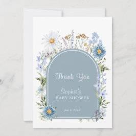 ダスティブルーワイルドフラワーベビーイン開花ベビーシャワー サンキューカード