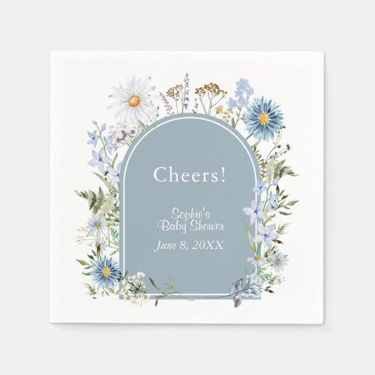 ダスティブルーワイルドフラワーベビーイン開花ベビーシャワー スタンダードカクテルナプキン (正面)