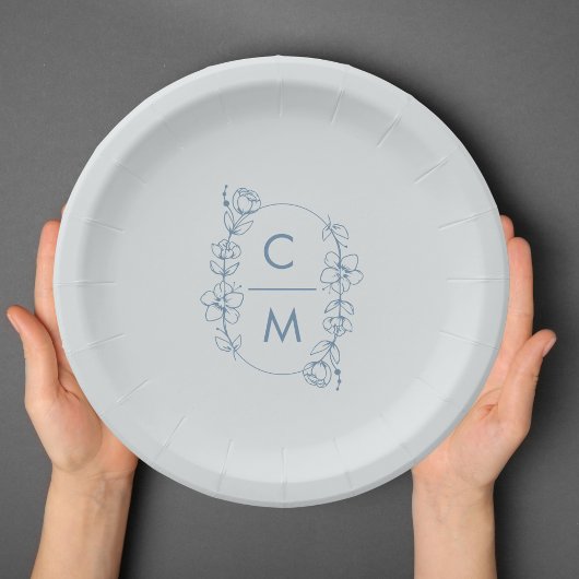 ダスティブルーワイルドフラワーボヘミアンアーチ結婚ズ ペーパープレート