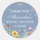 ダスティブルーワイルドフラワーボホブライダルシャワーサンキュー ラウンドシール (正面)