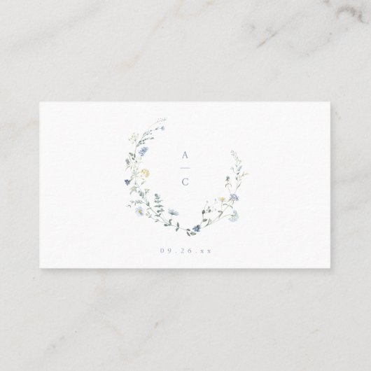 ダスティブルーワイルドフラワーボホ素朴の結婚詳細 プレイスカード (裏面)