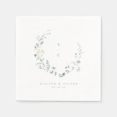 ダスティブルーワイルドフラワーボホ素朴ズ結婚モノグラム スタンダードカクテルナプキン (正面)