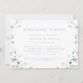 ダスティブルーワイルドフラワーボホ素朴リハーサルディナー 招待状 (正面)