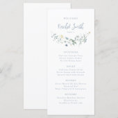 ダスティブルーワイルドフラワーボホ結婚のゲスト名 メニュー (正面/裏面)