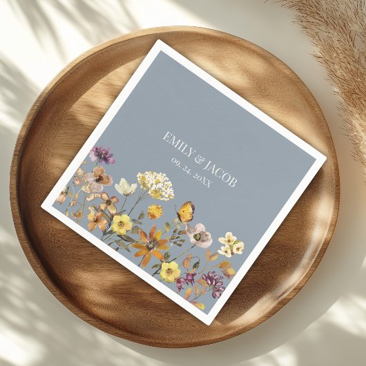 ダスティブルーワイルドフラワーボホ結婚のナプキン スタンダードカクテルナプキン