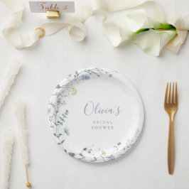 ダスティブルーワイルドフラワーボ素朴ホブライダルシャワー ペーパープレート