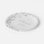 ダスティブルーワイルドフラワーボ素朴ホブライダルシャワー ペーパープレート (アングル)