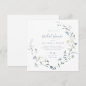 ダスティブルーワイルドフラワーボ素朴ホブライダルシャワー 招待状 (正面/裏面)