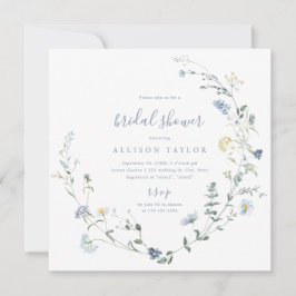 ダスティブルーワイルドフラワーボ素朴ホブライダルシャワー 招待状