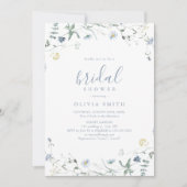 ダスティブルーワイルドフラワーボ素朴ホブライダルシャワー 招待状 (正面)