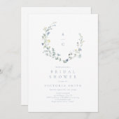 ダスティブルーワイルドフラワーボ素朴ホブライダルシャワー 招待状 (正面/裏面)